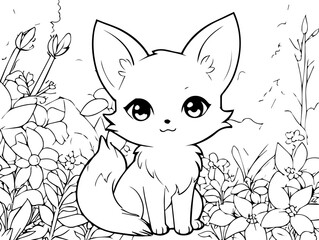 Cute cat coloring page line art