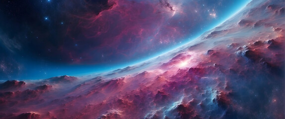 Vibrant interstellar cloud formations set against a star-drenched backdrop evoke wonder about the universe