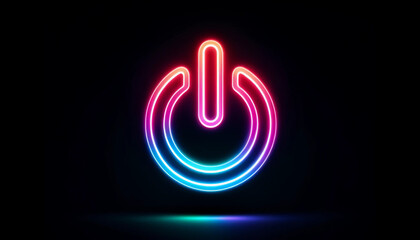 Rainbow neon power icon on black - obrazy, fototapety, plakaty