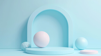 Whimsical Wonderland: Baby Blue Podium Adorned with Cute Geometric Shape