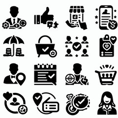 customer experience icon set silhouette vector illustration White Background, client satisfaction, review, feedback. Outline icon collection