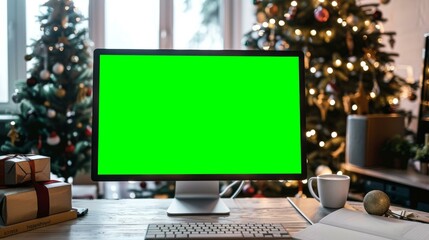 A computer monitor with a green screen on top of it. AI. - Powered by Adobe