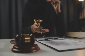 Law theme, gavel or mallet of the judge, lawyer enforcement officers, evidence-based cases taken into account in the court abount business, legislation.