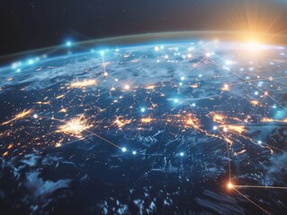 Global network connections showcasing data flow and social communication across digital landscapes. Ideal for discussions on internet technology, business, and science.