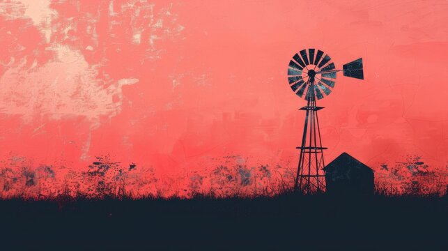 An image of a windmill on a red background with space for text