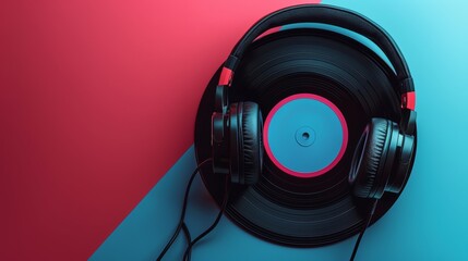 Audiobook Mockup, headphones left side, vinyl right side, cinematic lighting