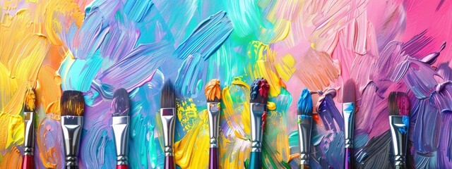 Colorful background with paintbrushes and vibrant colors