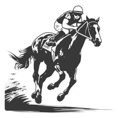 Silhouette horse racing sport single man black color only