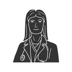 Doctor Woman Icon Silhouette Illustration. Hospital Vector Graphic Pictogram Symbol Clip Art. Doodle Sketch Black Sign.