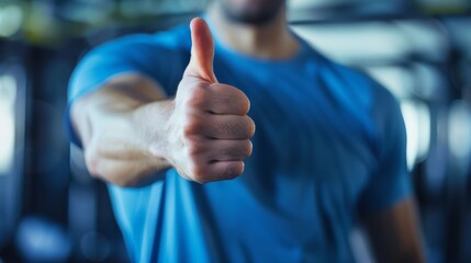 Fitness, thumbs up, hands at gym for success, motivation, training. Training, emoji, male athlete...