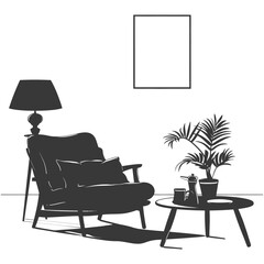 Silhouette livingroom at home equipment black color only