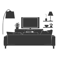 Silhouette livingroom at home equipment black color only