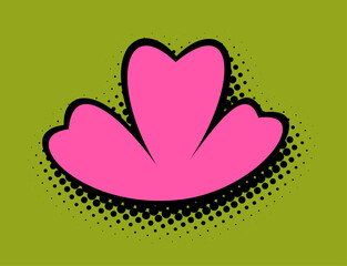 A bright bubblegum pink bloom with a pop art twist sits against a vibrant chartreuse background, its black halftone shading adding depth and texture.