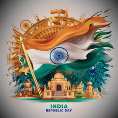 Famous Indian monument and Landmark for Happy Independence Day of India