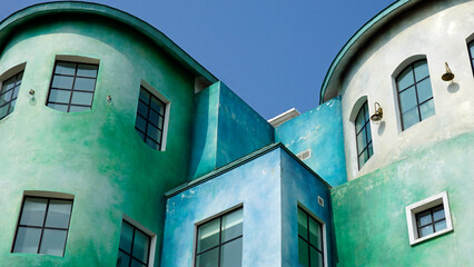 colorful houses in sunset town