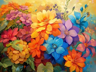 Fototapeta na wymiar A beautiful painting of a variety of flowers in full bloom