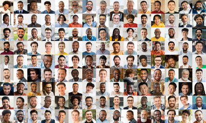 Diverse collection of multiracial men portraits