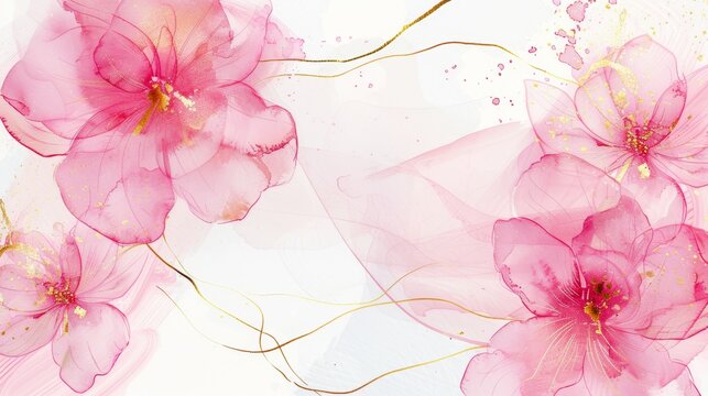 Watercolor Floral Banner with Golden Accents Generative AI