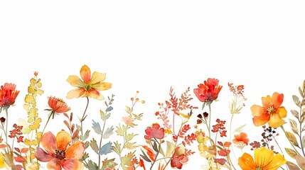 Whimsical Autumn Meadow with Watercolor Flowers Generative AI