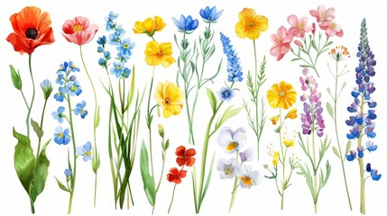 Spring Floral Blooms on White Background Generative AI