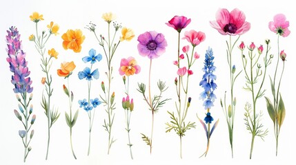 Vibrant Floral Collection on White Background Generative AI