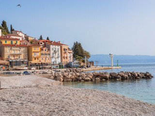 Moscenicka draga, Istria, Croatia. Beautiful seascape, tourism, the coast of a historical city, clean climate, healthy lifestyle. - obrazy, fototapety, plakaty