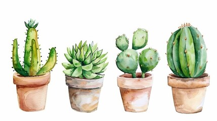 Watercolor Cactus and Succulent Set Generative AI