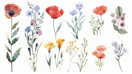 Whimsical Floral Garden on White Background Generative AI