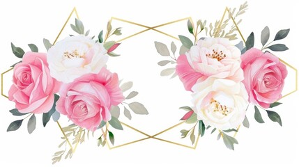 Elegant Pink and White Rose Floral Wedding Invitation Template Generative AI