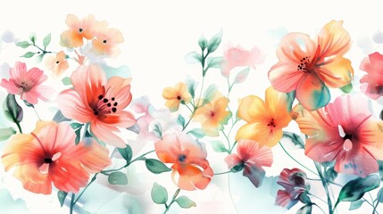 Watercolor Flowers on White Background Generative AI