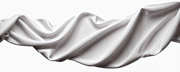 Canvas of white satin fabric with pleats on white background. AI generative. - obrazy, fototapety, plakaty