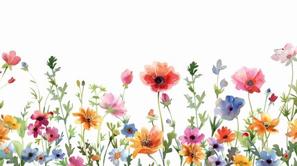 Obraz na płótnie Canvas Summer Meadow Floral Border Design Generative AI