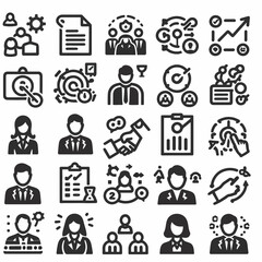  Human Resources icon set silhouette vector illustration White Background, Human Resources, Recruitment, Employment, business, office, company, management