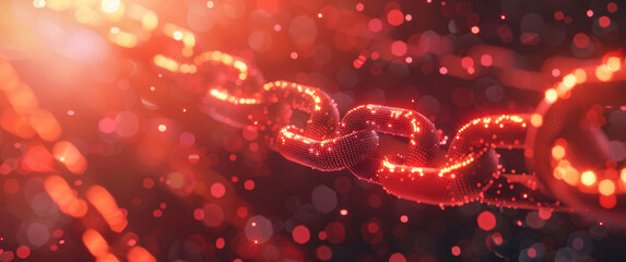 Glowing Red Chain in Abstract Digital Technology Concept