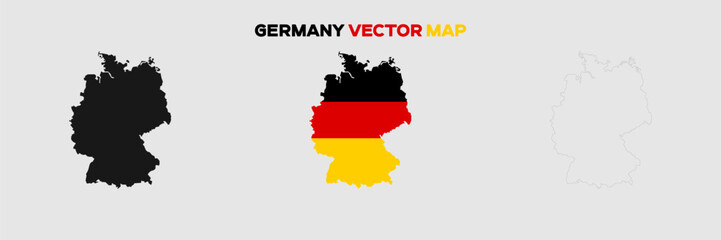 Germany Map Vector Pack. Map with Flag. Gray Map Silhouette. Gray Outline Map. Editable EPS file. 