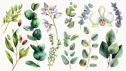 Watercolor Floral Elements for Botanical Designs Generative AI