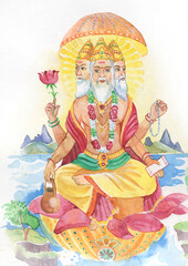 Brahma  in the lotus pose