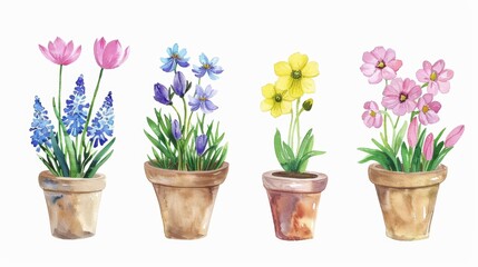Vibrant Spring Flowers in Pots Generative AI