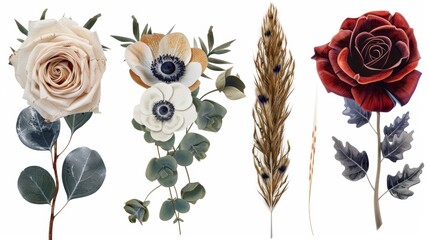 Dried Floral Arrangement with Roses and Greenery Generative AI