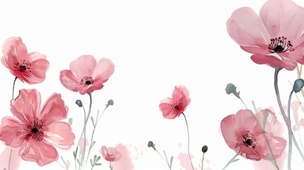 Delicate Pink Flower Border on White Paper Generative AI