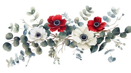 Vibrant Watercolor Floral Bouquet with Anemone and Eucalyptus Generative AI