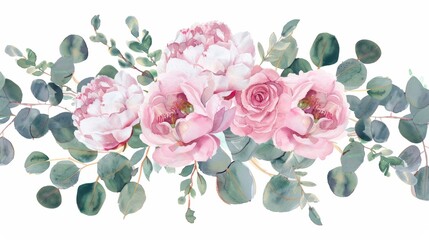 Delicate Floral Bouquet with Soft Pink Roses and Eucalyptus Generative AI