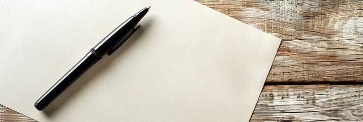 a pen is sitting on top of a piece of paper on a wooden table - obrazy, fototapety, plakaty