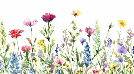 Vibrant Wildflower Garden on White Background Generative AI