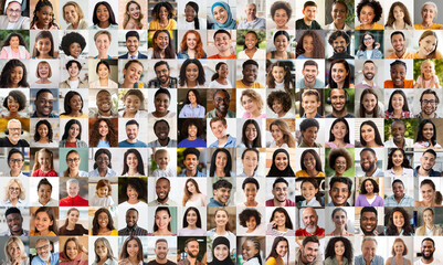 Grid of Various Multiracial People Headshots, Collage