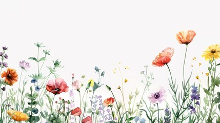 Botanical Frame with Wild Flowers on White Background Generative AI