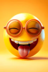 Fotobehang A cartoon face with glasses and a tongue sticking out, smiling. Scene is lighthearted and humorous © valentyn640