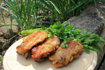 grilled chicken wings with vegetables