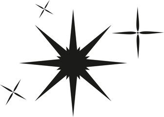 Contemporary black starburst shapes vector illustration with twinkling elements