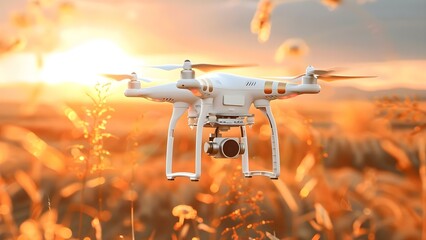 Drone scans farmland collects data on crops soil conditions for improved farming. Concept Agricultural Technology, Precision Farming, Drone Agriculture, Soil Monitoring, Crop Analysis